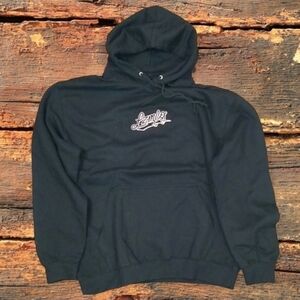 LZMfg YouTubers Merchandising Ladies Hoodie Size L Black Pink Spell Out Fleece